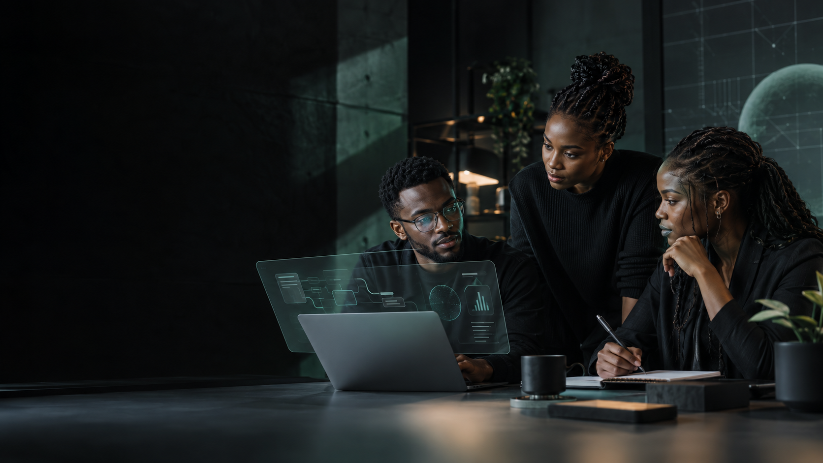 Fictional product team collaborating around an AI product concept