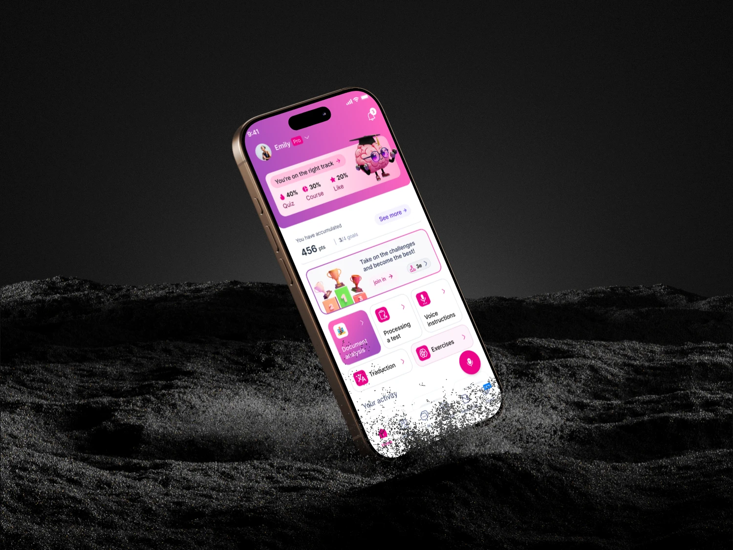 ImaginAi mobile application displayed on a phone against a dark textured background.